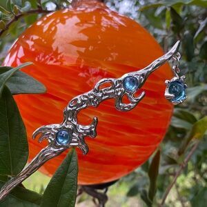 Fairycore Hair Accessory Silver Tone, hanging Jewel, Engraved details